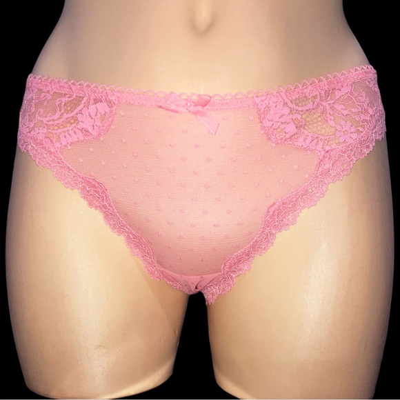 *3 for $30!* Victoria’s Secret Dream Angels Coral Pink Dot Lace Thong S NWT - Picture 2 of 4